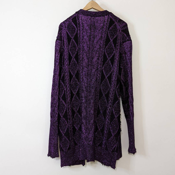RtA Purple Metallic Distressed Cableknit Cardigan Sweater Size Medium Preowned - Picture 3 of 9